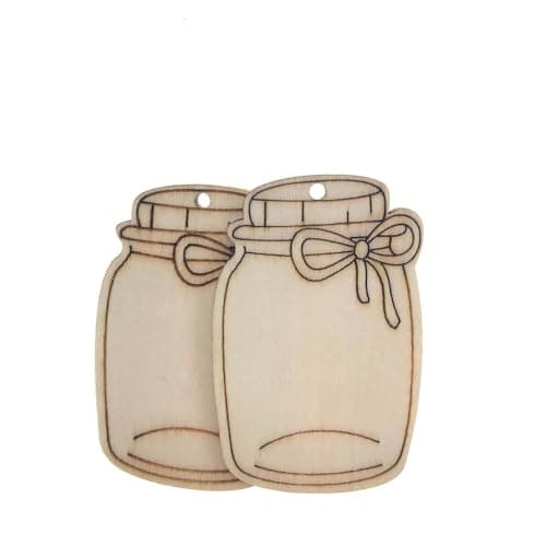 50pcs Mini Wood Mason Jar Cutouts with Hole Hemp Ropes for Decorations