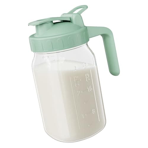 32 oz Airtight Glass Pitcher with Pour Spout for Breastmilk Storage — Green