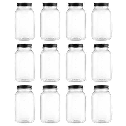Novelinks 32 OZ Clear Plastic Mason Jars with Lids - Dishwasher Safe Plastic Mason Jars 32 OZ Plastic Jars with Lids for Kitchen & Household Storage (12 Pack) (Black)

Novelinks Dishwasher Safe 32 OZ Clear Plastic Mason Jars with Lids - For Kitchen &