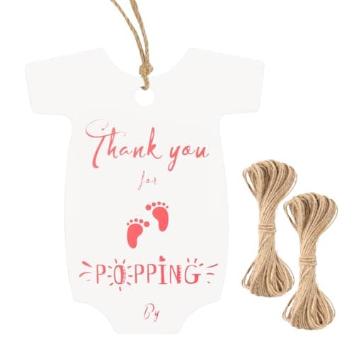 G2PLUS Kraft Paper Gift Tags, 100PCS Brown Hangtags for Canning Jars and Party Favors — Pink Onesie-popping