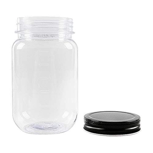 Novelinks 16 Ounce Clear Plastic Jars with Black Lids (10 Pack)