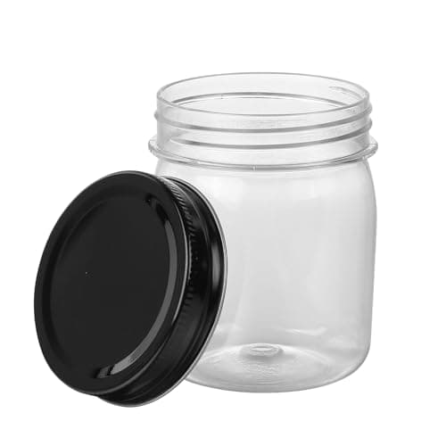 8 oz Black Clear Plastic Mason Jars, 32 Pack, Reusable for Dry Food Storage