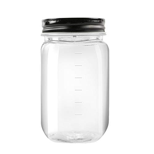 Novelinks 16 Ounce Clear Plastic Jars with Black Lids (10 Pack)