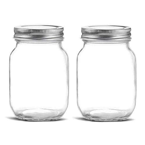16 oz Clear Glass Jars with Silver Lids for Canning & Storage (2 PACK)