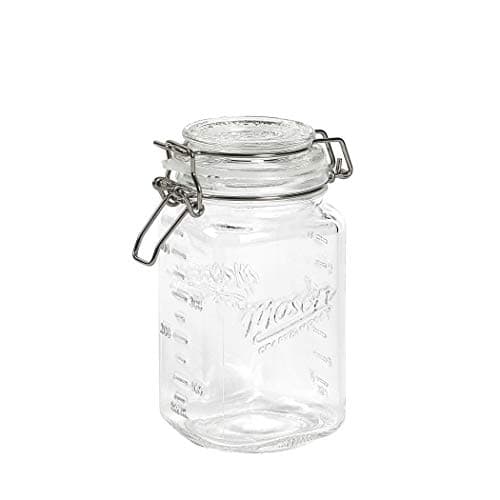 Mason Craft & More Airtight Kitchen Food Storage Clear Glass Clamp Jars for Meal Prep and Food Preservation, 50 Ounce (1.5 Liter) Medium Clamp Jar