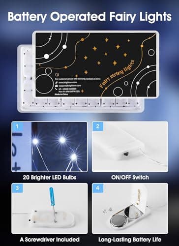 Battery Operated 7ft 20 LED Silver Wire Fairy Lights - Waterproof for DIY & Weddings