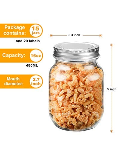 15 Pack 16 oz Mason Jars With Silver Lids for Meal Prep