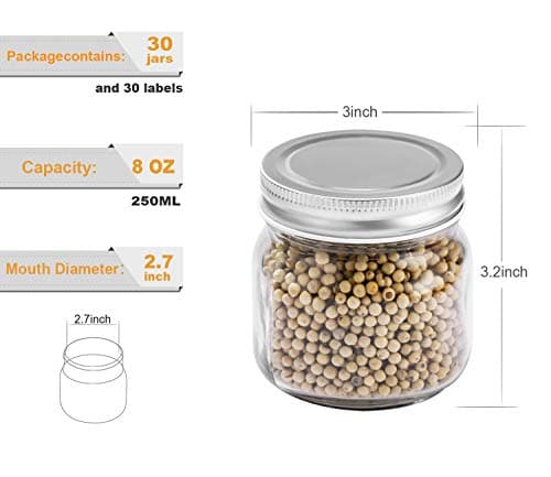 8 oz 30 Pack Small Mason Jars Silver Lids Spices Glass