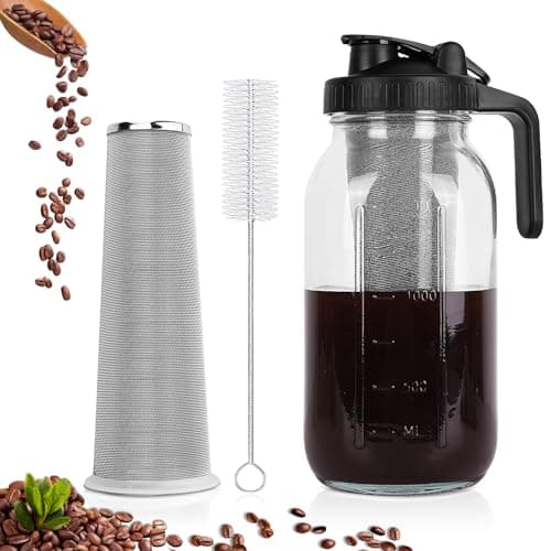 64 oz Cold Brew Coffee Maker, Stainless Steel Filter Mason Jar Pitcher