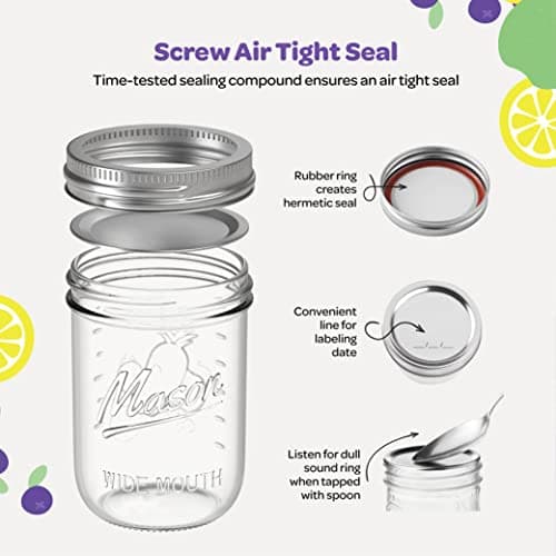 SEWANTA 16 oz Mason Jars, 5 Pack - Canning, Fermenting, Pickling - Jar Décor Safe in Microwave & Freezer.