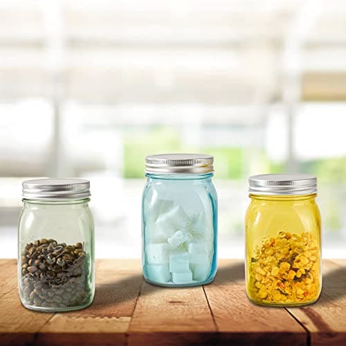 Amzcku 16 oz Colored Mason Jars, 6 Pack Multifunction Glass Containers