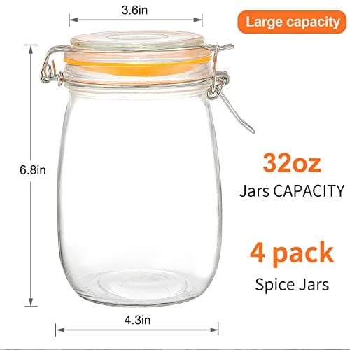 Clear 32 oz Wide Mouth Mason Jars, 4PC Set with Airtight Lid for Canning Sugar BeansCoffee