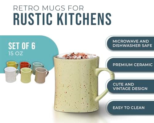 Ceramic Mason Jar Mugs - Set of 6 - 15oz - Vibrant Colors - Ideal for Coffee and Tea - Perfect for Indoor and Outdoor Parties - Farmhouse Decor Collection
| Mason Jar Mugs - Set of 6 - 15oz - Ceramic - Bright Vibrant Colors - Perfect for Cold and Ho
