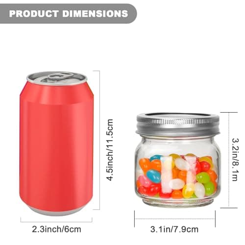 8oz Glass Mason Jars, 6 Pack with Labels, Perfect for Spices and Candies