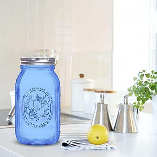 ElegantTime 32 oz Blue Glass Mason Jars, 6 Pack for Canning & Storage