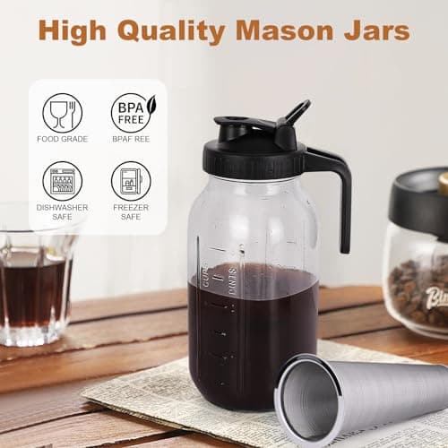 64 oz Cold Brew Coffee Maker, Stainless Steel Filter Mason Jar Pitcher