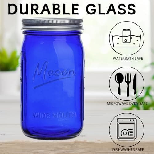 Blue Mason Jars 32 oz, 6Pack Wide Mouth Colored Canning Jars