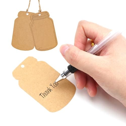 G2PLUS Kraft Paper Gift Tags, 100PCS Brown Hangtags for Canning Jars and Party Favors