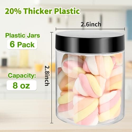 Mfacoy 6 Pack 8 oz Clear Leakproof Plastic Jars with Lids, Perfect for Storing Dry Food, Candy, and More