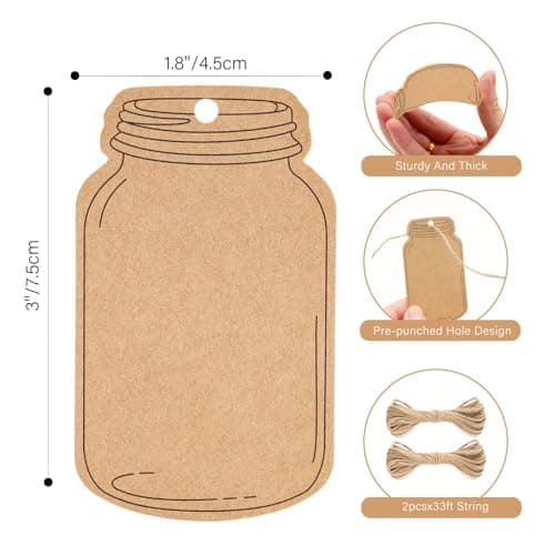 G2PLUS Kraft Paper Gift Tags, 100PCS Brown Hangtags for Canning Jars and Party Favors