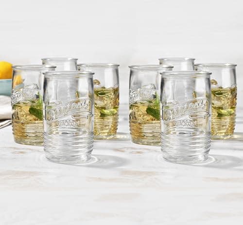 Glaver's Set of 8 20oz Vintage Mason Logo Stemless Tumbler Glasses for Bar and Everyday Use