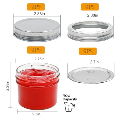 Brajttt 4oz Glass Mason Jars, 9 Pack, Regular Lids for Jelly, Jam, Honey