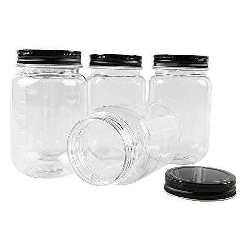 Novelinks 16 Ounce Clear Plastic Jars with Black Lids (10 Pack)