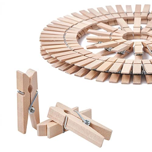 HSTECH 100pcs Mini Natural Wooden Clothespins & 82ft Jute Twine for Home Arts Crafts