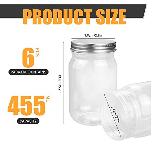 Refillable 16 Oz Clear Plastic Mason Jars for Storage Home Kitchen