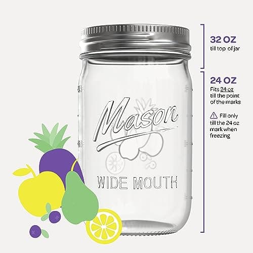 SEWANTA 32 oz Mason Jars 4 Pack - Canning, Fermenting, Pickling, Microwave Safe