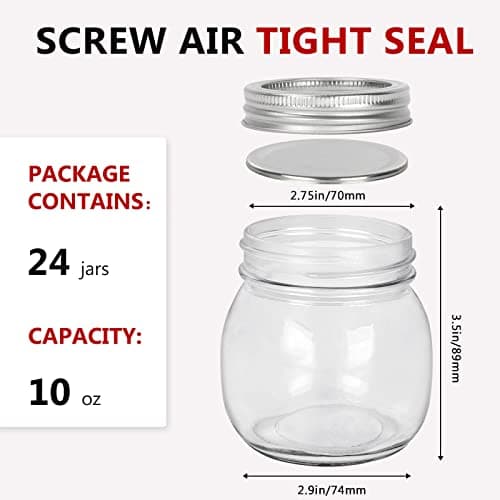24 Pack 10 oz Mason Jars for Canning, Storage, and Gifts