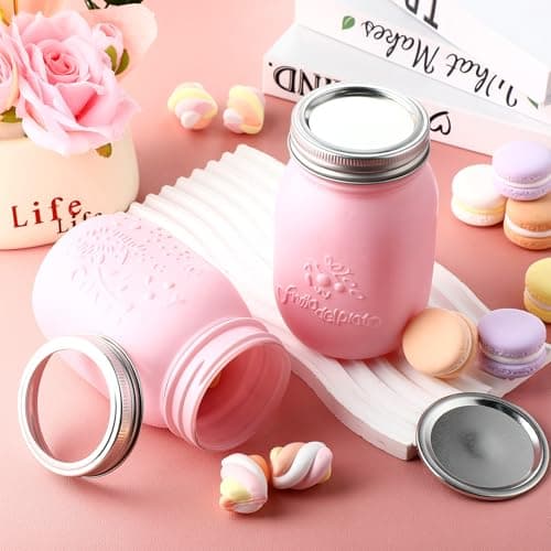 10 Pack 16 oz Pink Glass Mason Jars with Lids for Preserving Jam and DIY Gifts