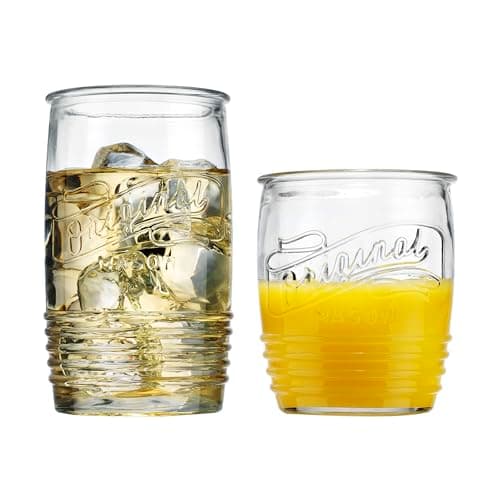 Glaver's Original Mason Drinking Glasses for Everyday Home Use Water Beer Juice Cocktail 8-Piece Set 4-20 Oz Highball Glasses and 4-13 Oz Whiskey Cups