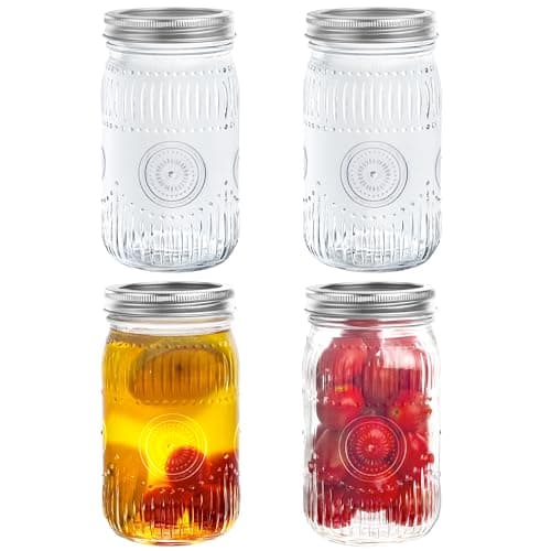 Amzcku 32oz Vintage Mason Jars with Lids - 4 Pack for Storage, Canning & DIY Crafts
