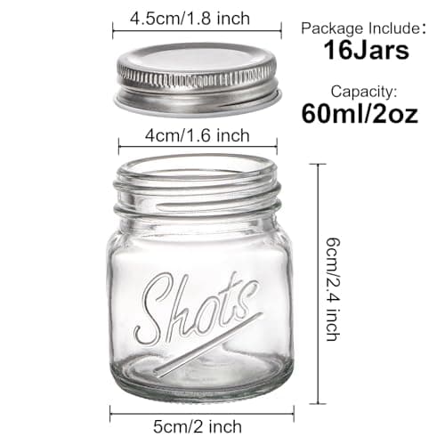 Lawei Set of 16 Mini Mason Jars with Lids - 2 Oz Shot Glasses for Drinks & Favors