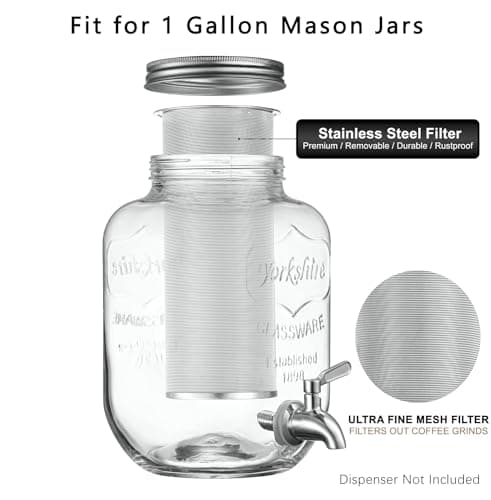 Stainless Steel Cold Brew Filter for 1 Gallon Mason Jars, Perfect for Large Batch Brewing