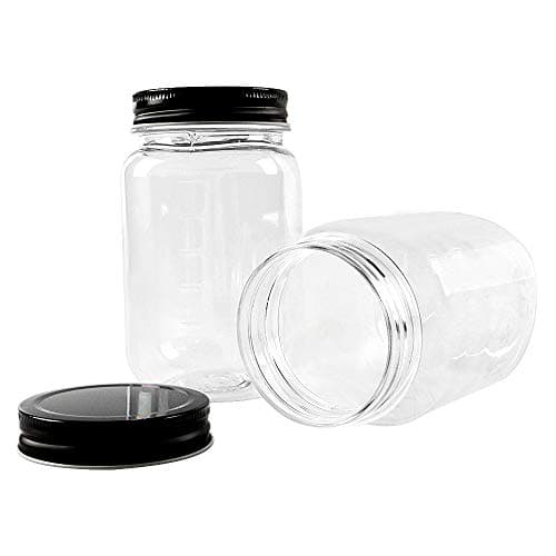 Novelinks 16 Ounce Clear Plastic Jars with Black Lids (10 Pack)