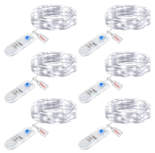 Minetom 12 Pack Waterproof Fairy Lights with Timer - 7ft LED Silver Wire Firefly Lights — White