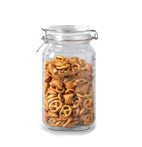 Mason Craft & More Airtight Kitchen Food Storage Clear Glass Clamp Jars for Meal Prep and Food Preservation, 50 Ounce (1.5 Liter) Medium Clamp Jar