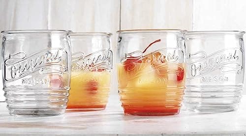 Glaver's Original Mason Drinking Glasses for Everyday Home Use Water Beer Juice Cocktail 8-Piece Set 4-20 Oz Highball Glasses and 4-13 Oz Whiskey Cups