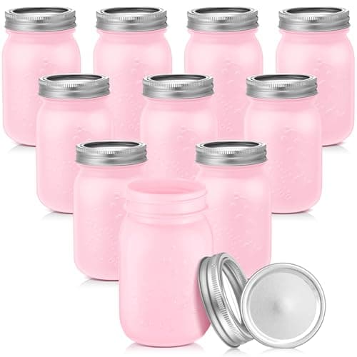 10 Pack 16 oz Pink Glass Mason Jars with Lids for Preserving Jam and DIY Gifts