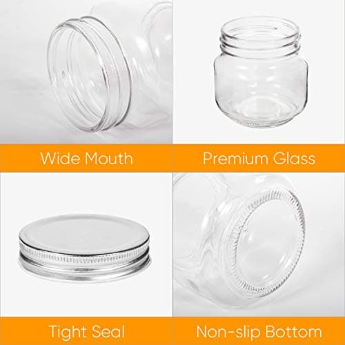Accguan Mason Jars, 8OZ Silver Lids, 24 Pack, Perfect for Jam, Honey, Wedding Favors