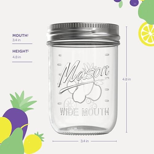 SEWANTA 16 oz Mason Jars, 5 Pack - Canning, Fermenting, Pickling - Jar Décor Safe in Microwave & Freezer.