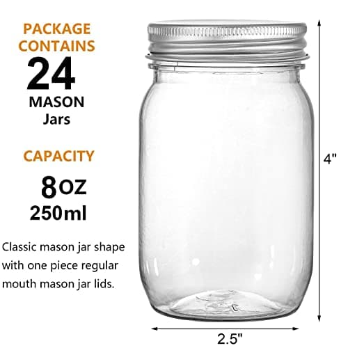 Tebery 24-Pack Clear Plastic Mason Jars, Shatterproof Storage for Slime, Oats, Honey