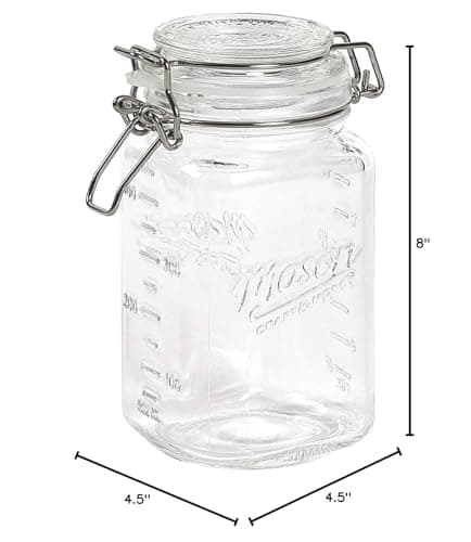 Mason Craft & More Airtight Kitchen Food Storage Clear Glass Clamp Jars for Meal Prep and Food Preservation, 50 Ounce (1.5 Liter) Medium Clamp Jar