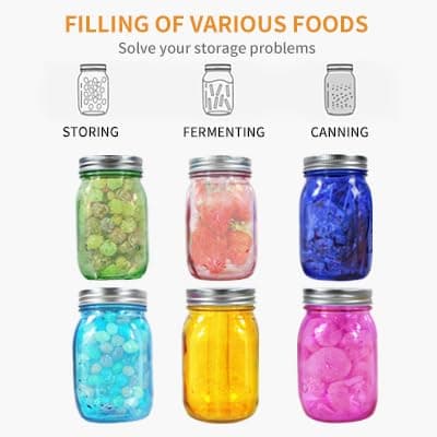 Colorful 16 oz Glass Mason Jars with Lids - 6 Pack Canning, DIY Crafts, Fermenting, Microwave & Freeze Safe