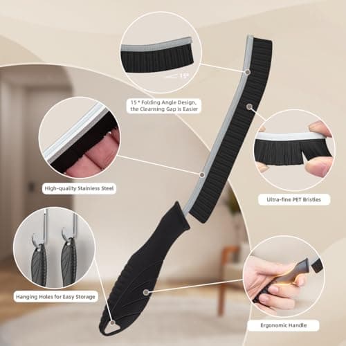 SXhyf Hard Bristle Crevice Cleaning Brush - Multifunctional Gap Cleaner, Bathroom & Household Tools (3 Pack, Black)