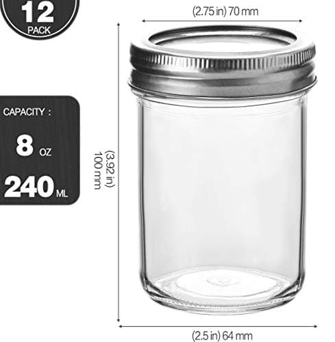 KAMOTA 8 oz Glass Mason Jars with Bands, 12 Pack for Jam, Honey, & More