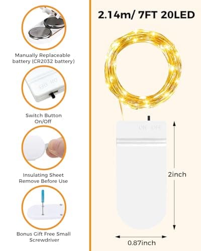 btfarm 12 Pack Warm White 7ft LED Fairy Lights for Mason Jars & Party Centerpieces