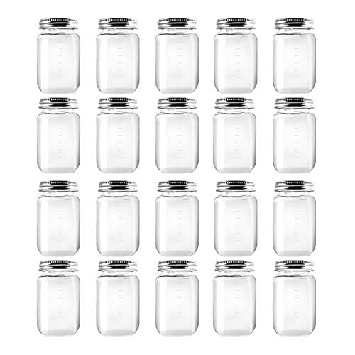 Novelinks 16 Ounce Clear Plastic Jars - BPA Free, Refillable Kitchen Storage Containers (20 Pack)
